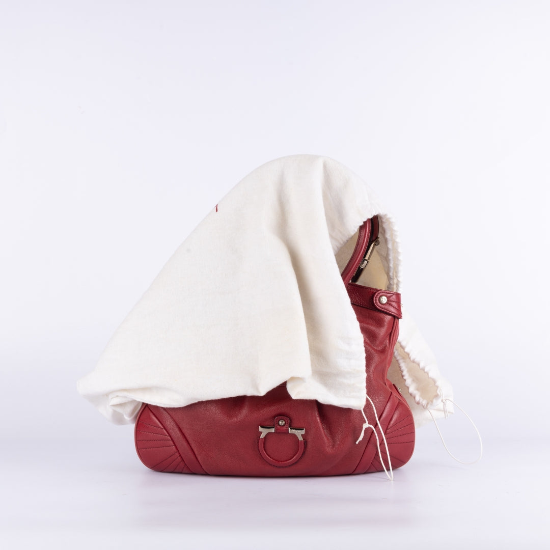 Salvatore Ferragamo Red Leather Gancini Lucchetto Hobo Bag