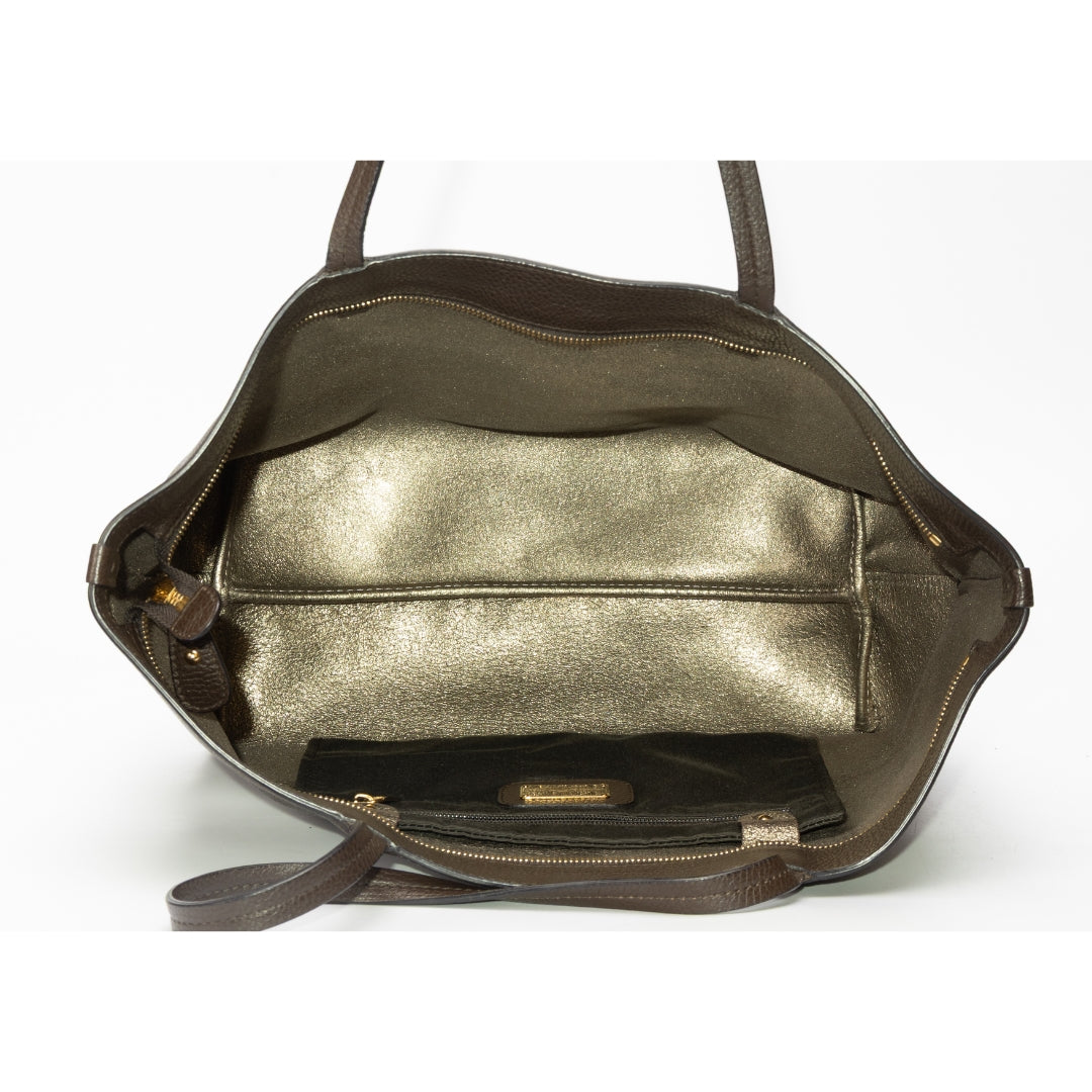 Salvatore Ferragamo Brown Pebbled Leather Bice Tote Bag