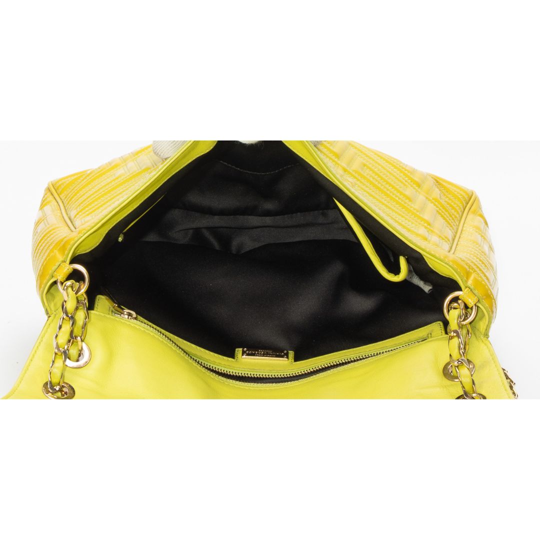 Versace Lime Yellow Flap Shoulder Bag