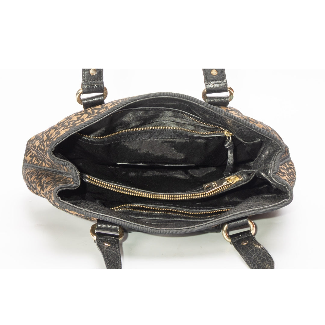 DKNY Dark Brown Monogram Canvas Satchel