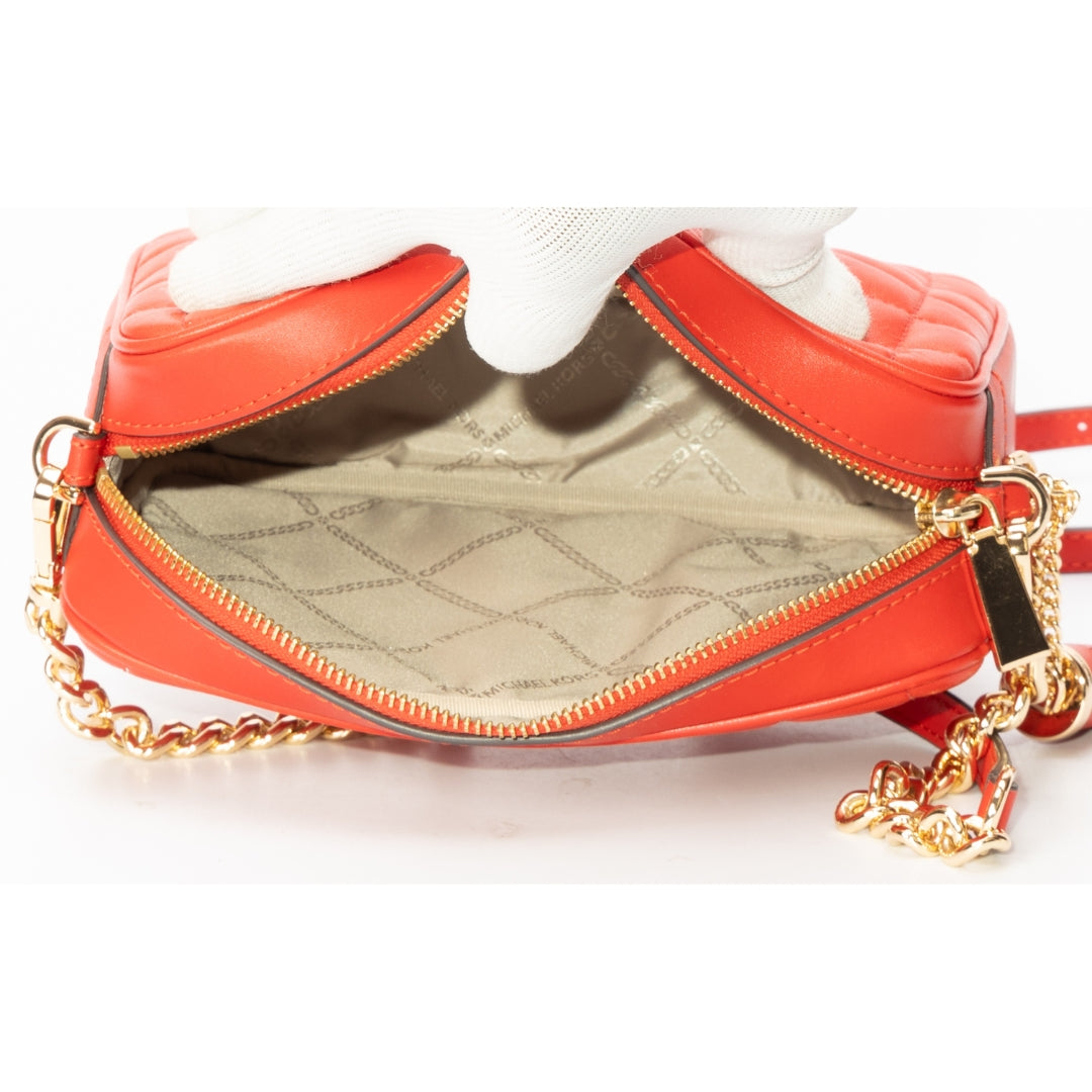 Michael Kors Lacquer Red Quilted Leather Camera Crossbody Bag