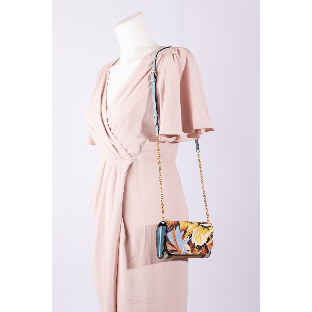 Burberry Multicolor Haymarket Check Floral Wallet on Chain Crossbody Bag