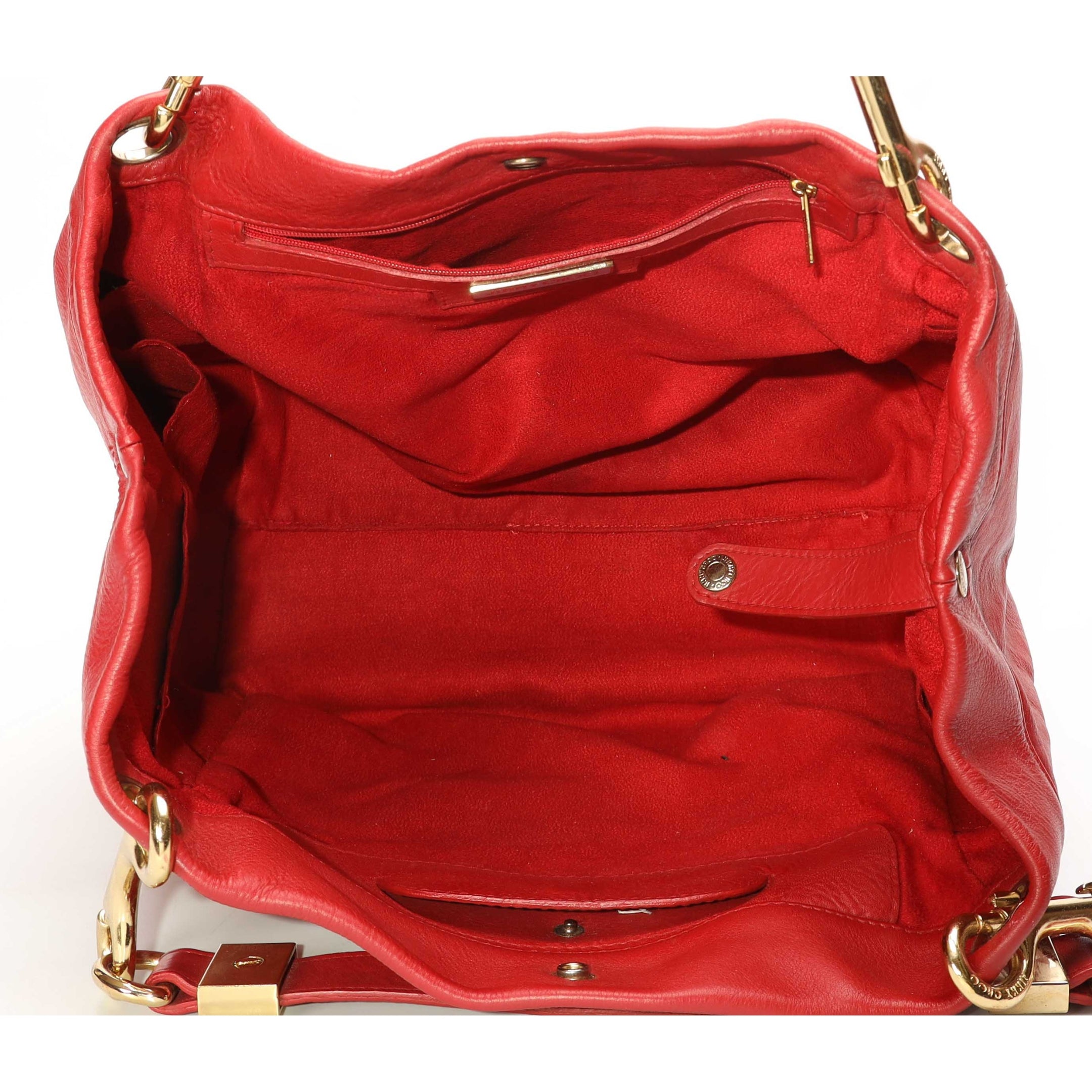 Jimmy Choo Red Enamel Handle Hobo Bag