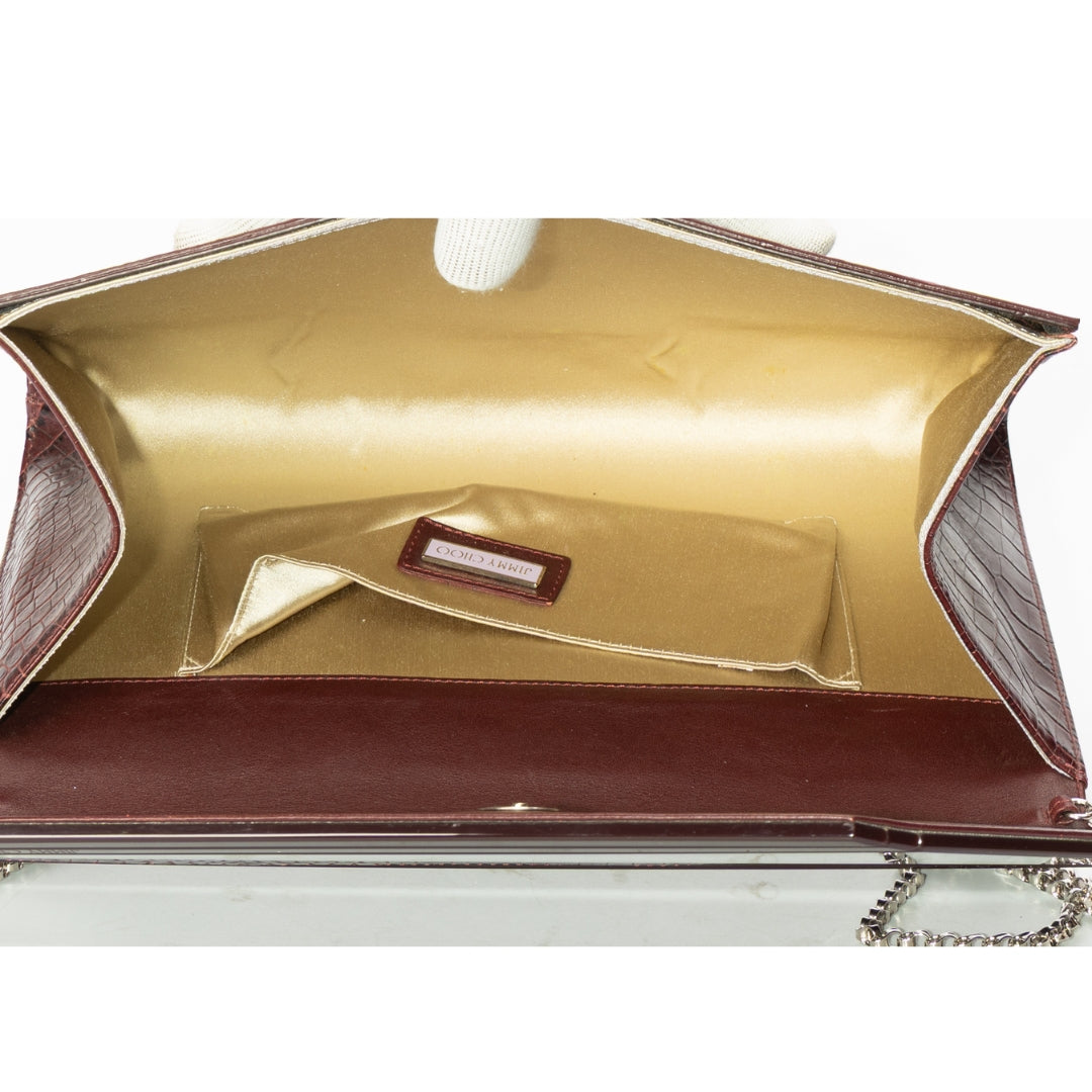 Jimmy Choo Maroon Croc Embossed Candy Chain Clutch