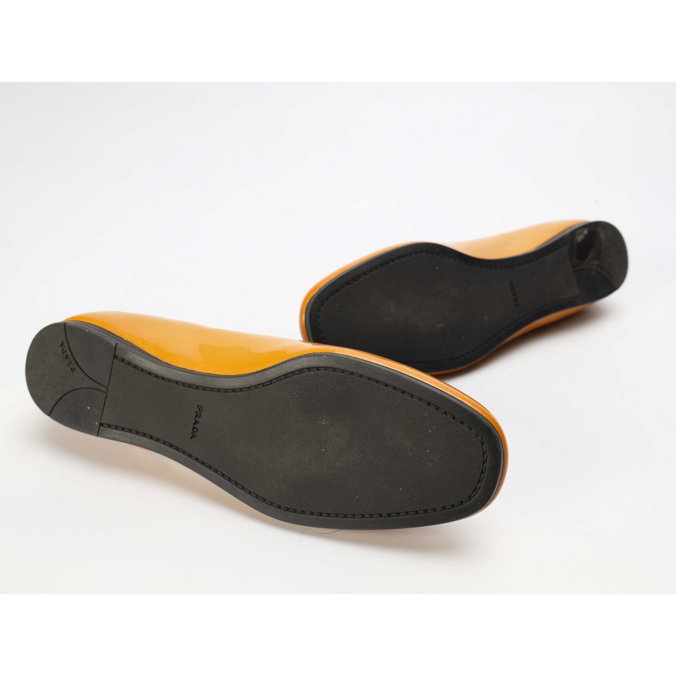 Prada Beige Patent Smoking Slip Ons