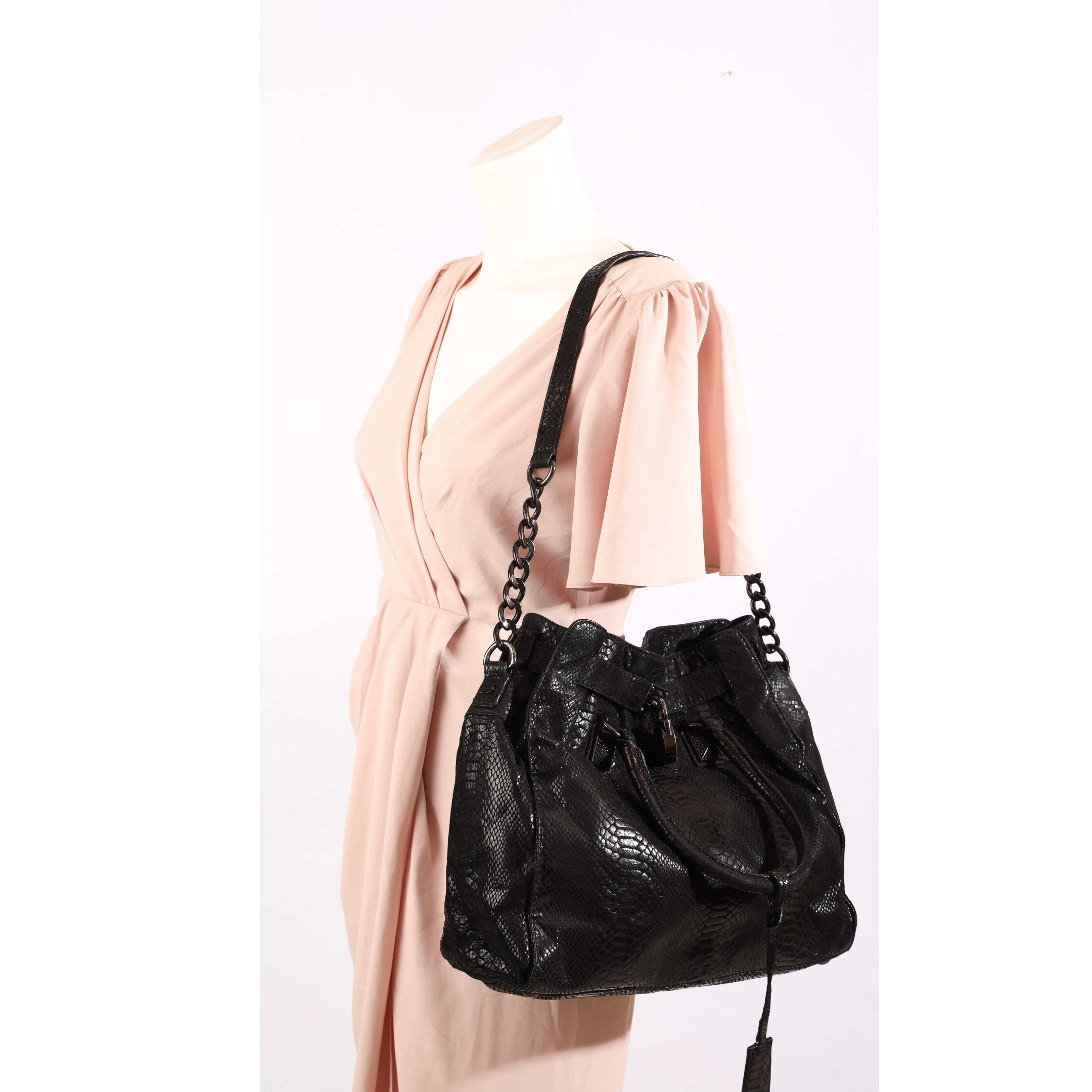 Michael Kors Black Python Convertible Tote