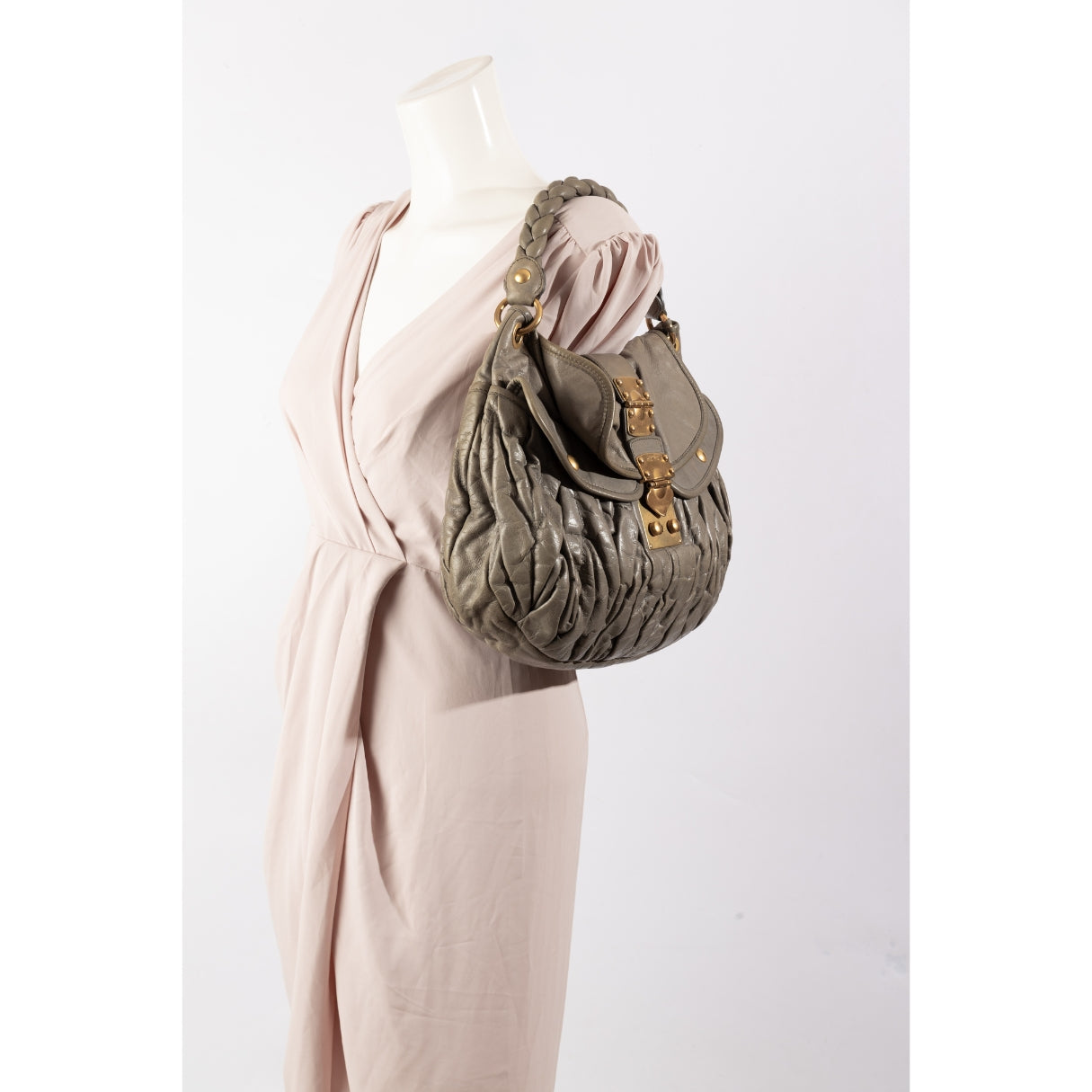 Miu Miu Grey Matelasse Lux Coffer Hobo Bag