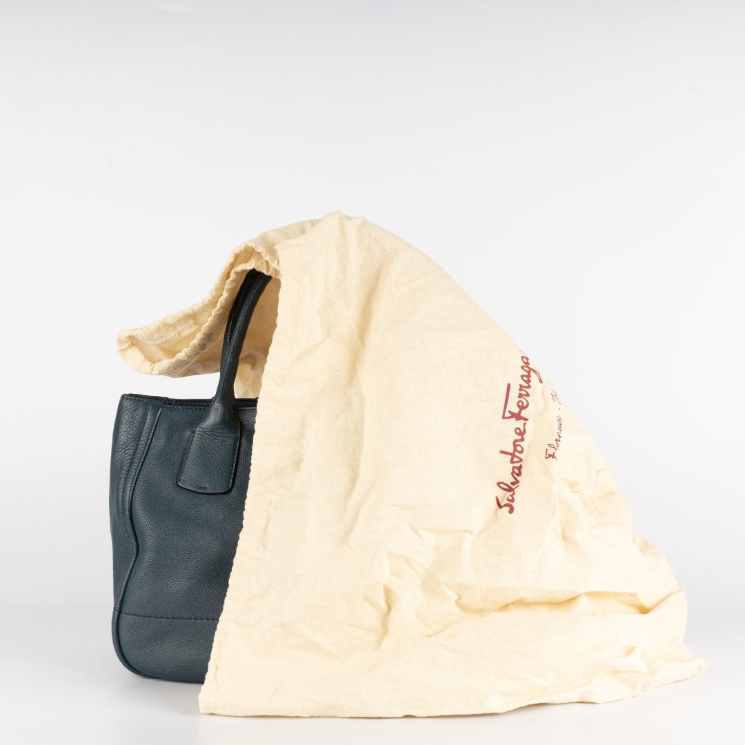 Salvatore Ferragamo Teal Blue Leather Gancini Tote Bag