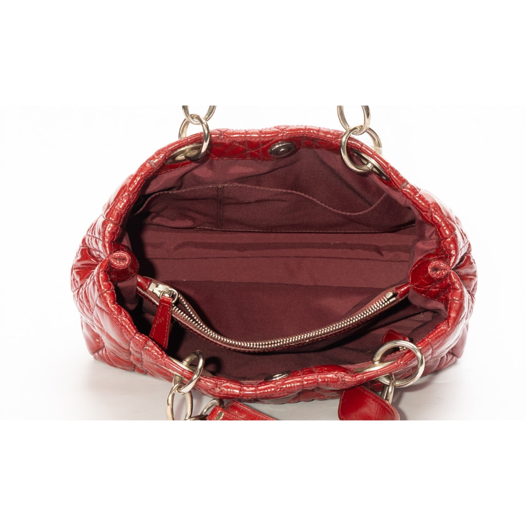Dior Red Cannage Patent Leather Soft Lady Dior Tote
