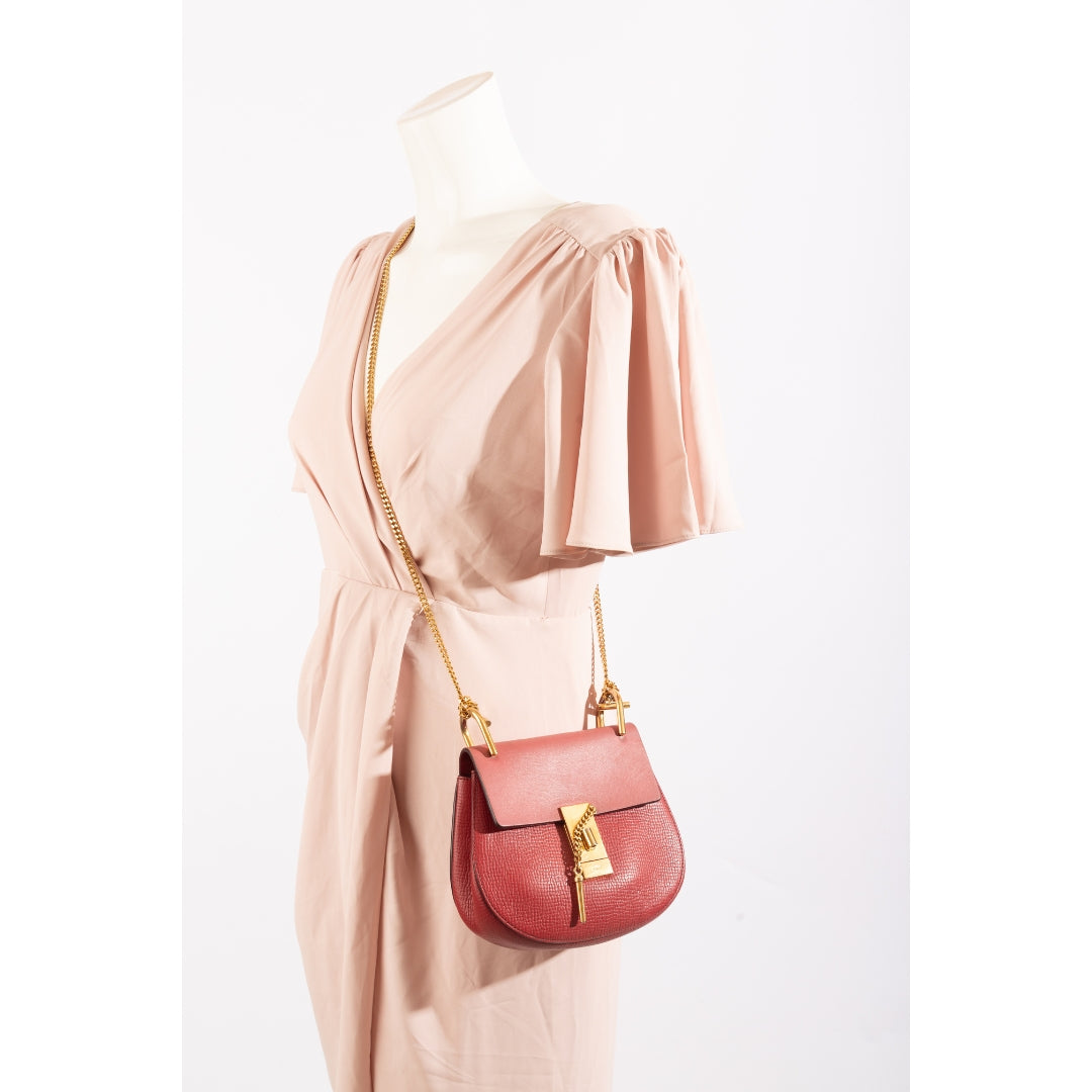 Chloe Red Leather Drew Crossbody Bag