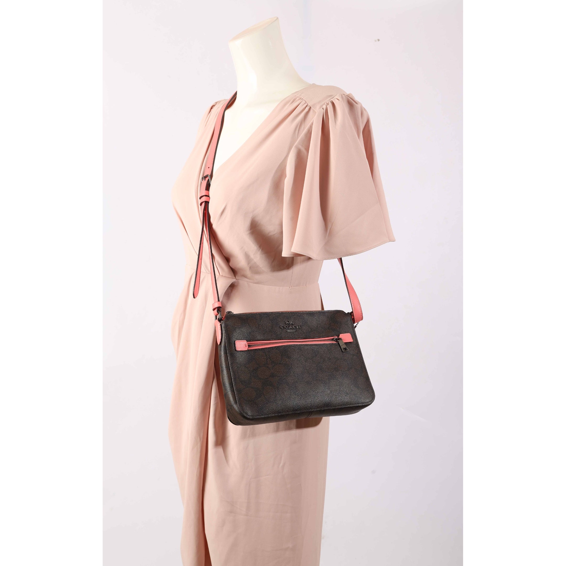 Coach Gallery Brown Pink Signature Crossbody Bag