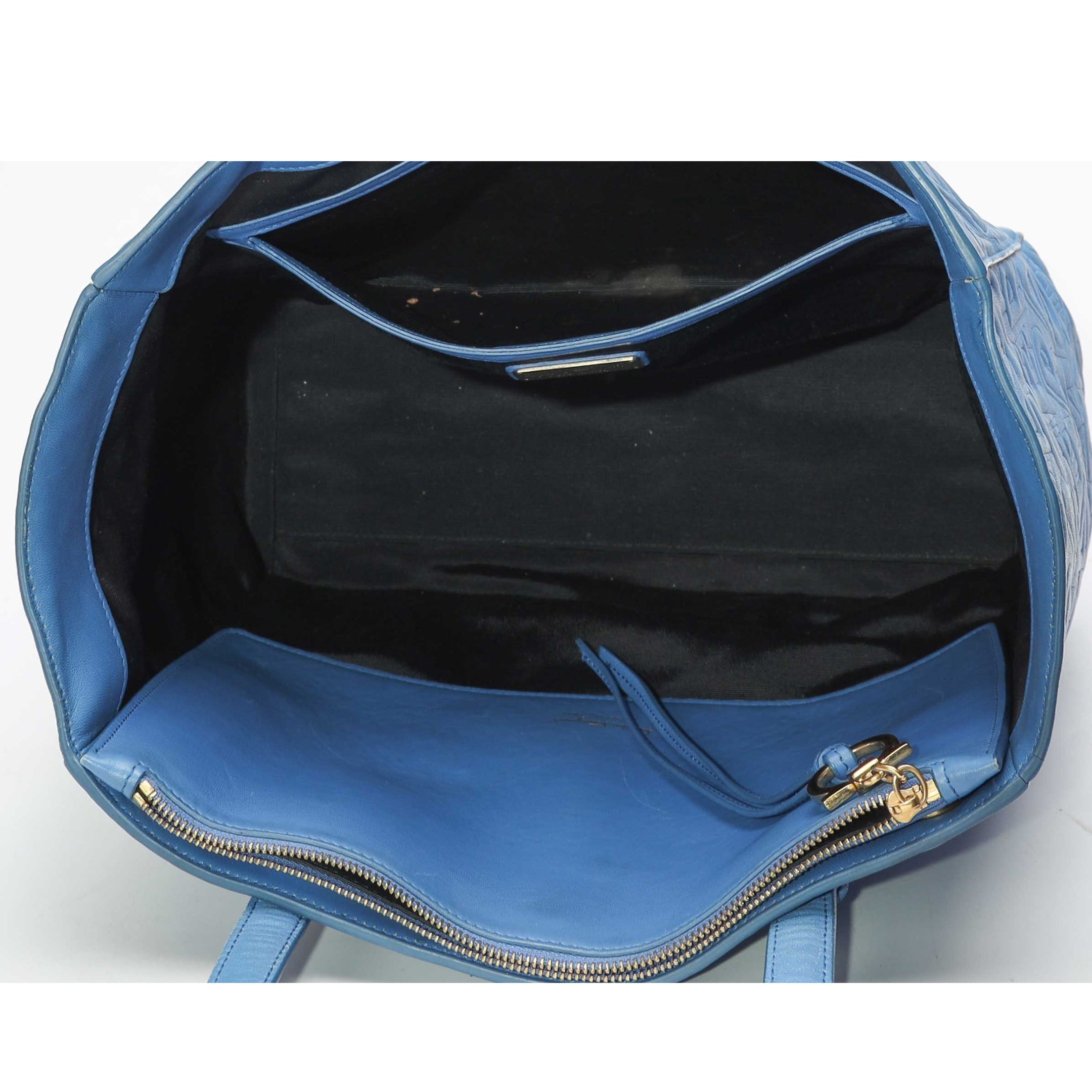 Salvatore Ferragamo Blue Logo Embossed Bonnie Tote