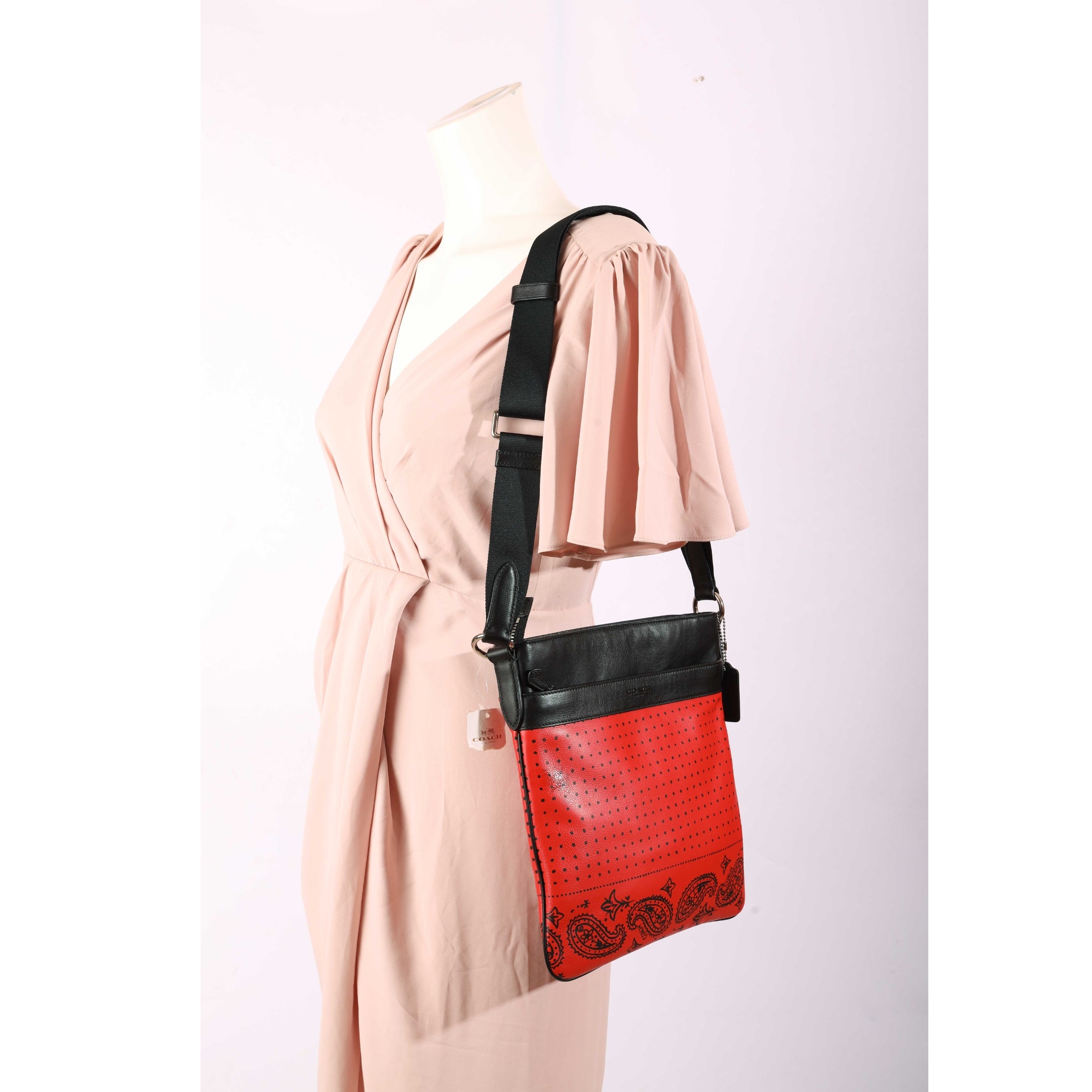 Coach Red & Black Bandana Print Messenger Bag