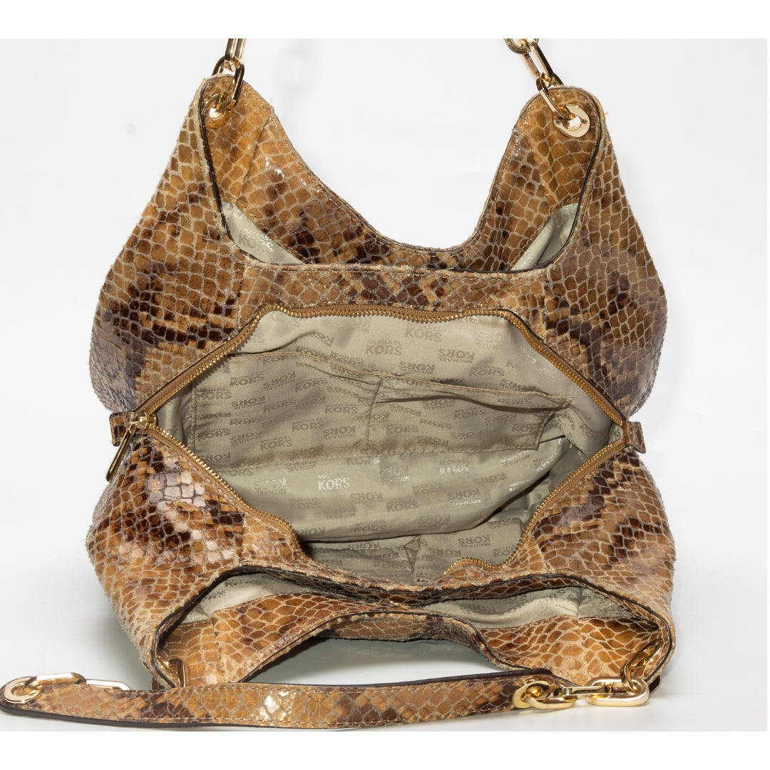 Michael Kors Brown Python Embossed Brown Leather Tote Bag