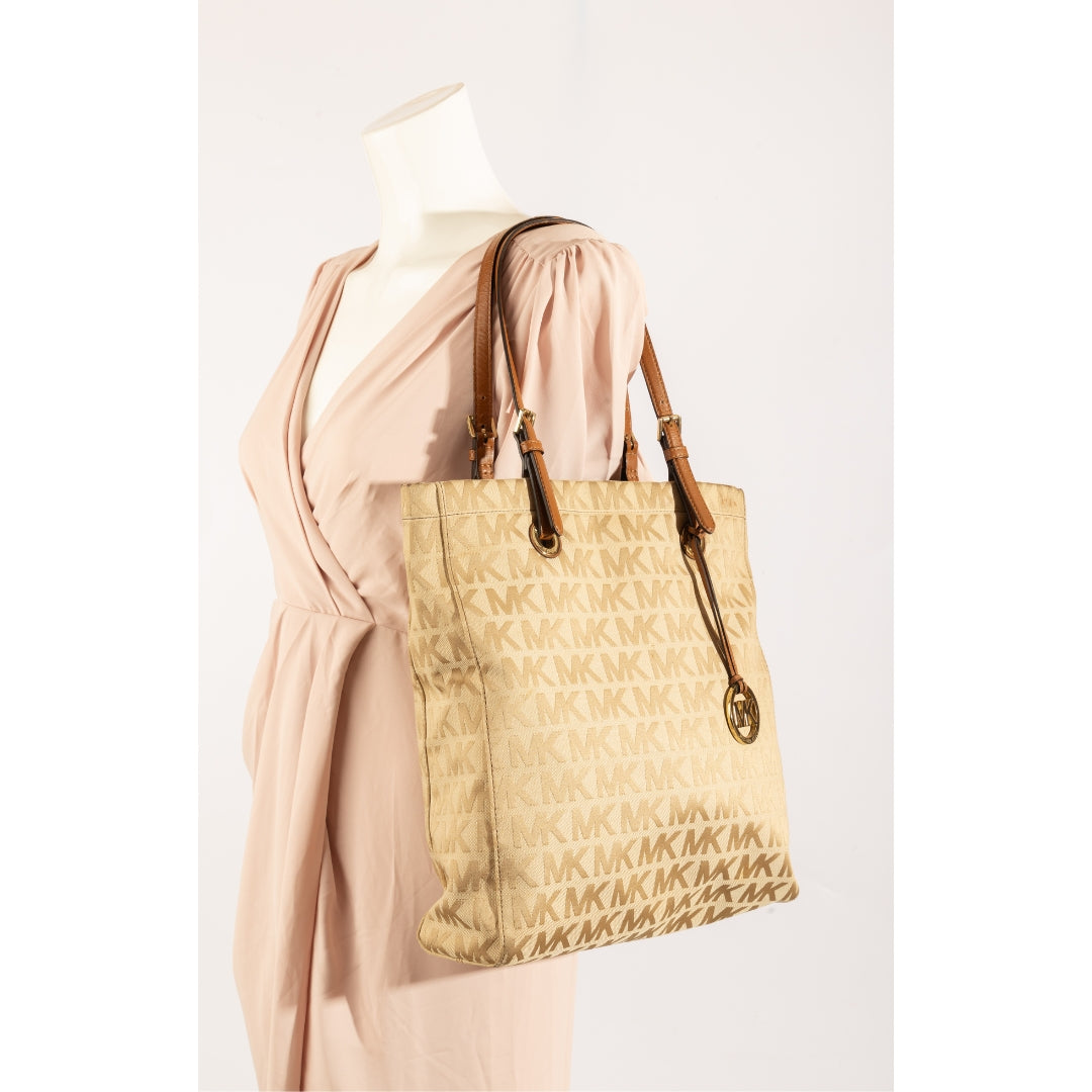 Michael Kors Beige Logo Canvas Tote