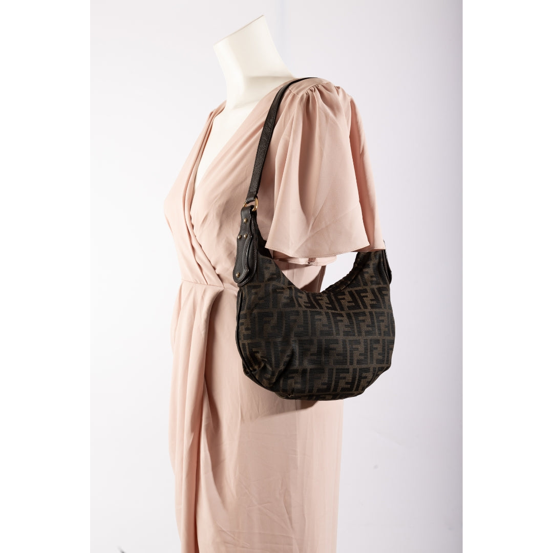 Fendi Croissant Zucca Canvas Monogram Shoulder Bag