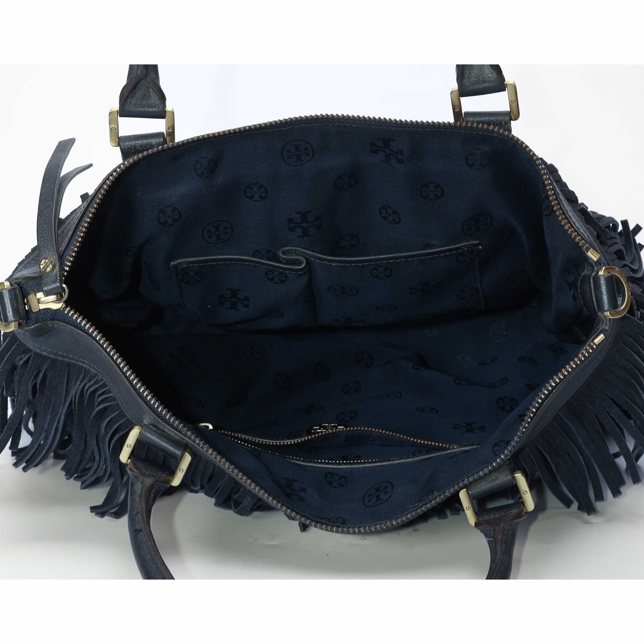 Tory Burch Navy Fringed Crossbody Tote