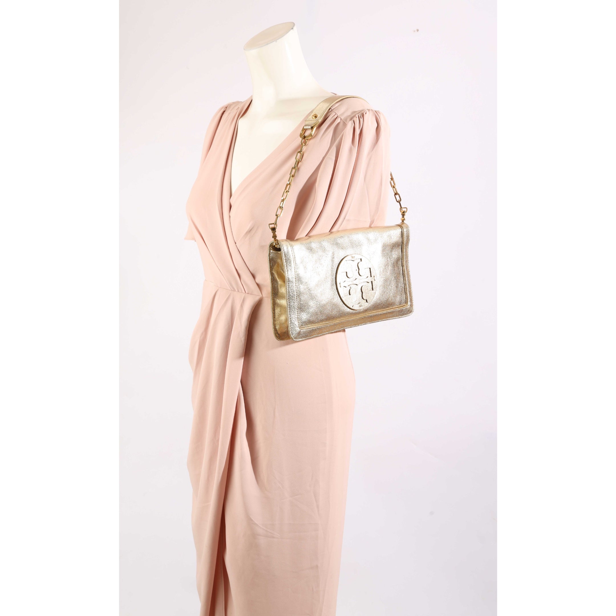 Tory Burch Reva Metallic Gold Clutch