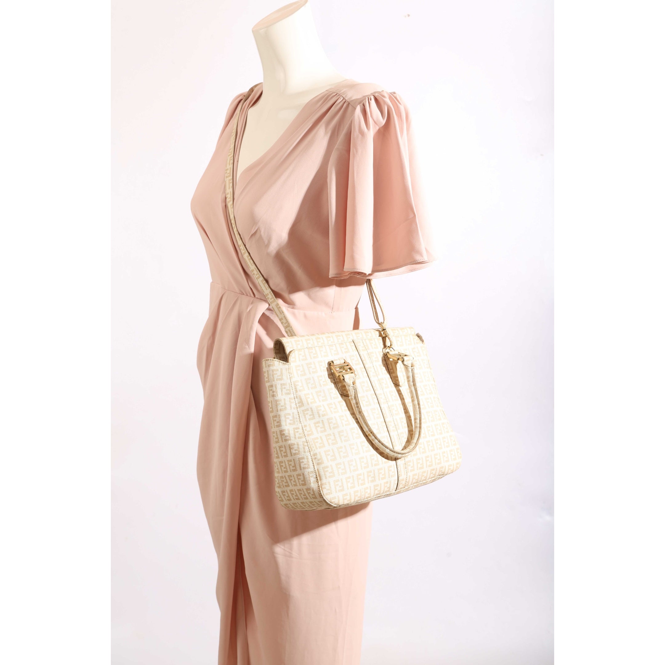 Fendi Beige Zucchino Coated Canvas FF Handle Tote