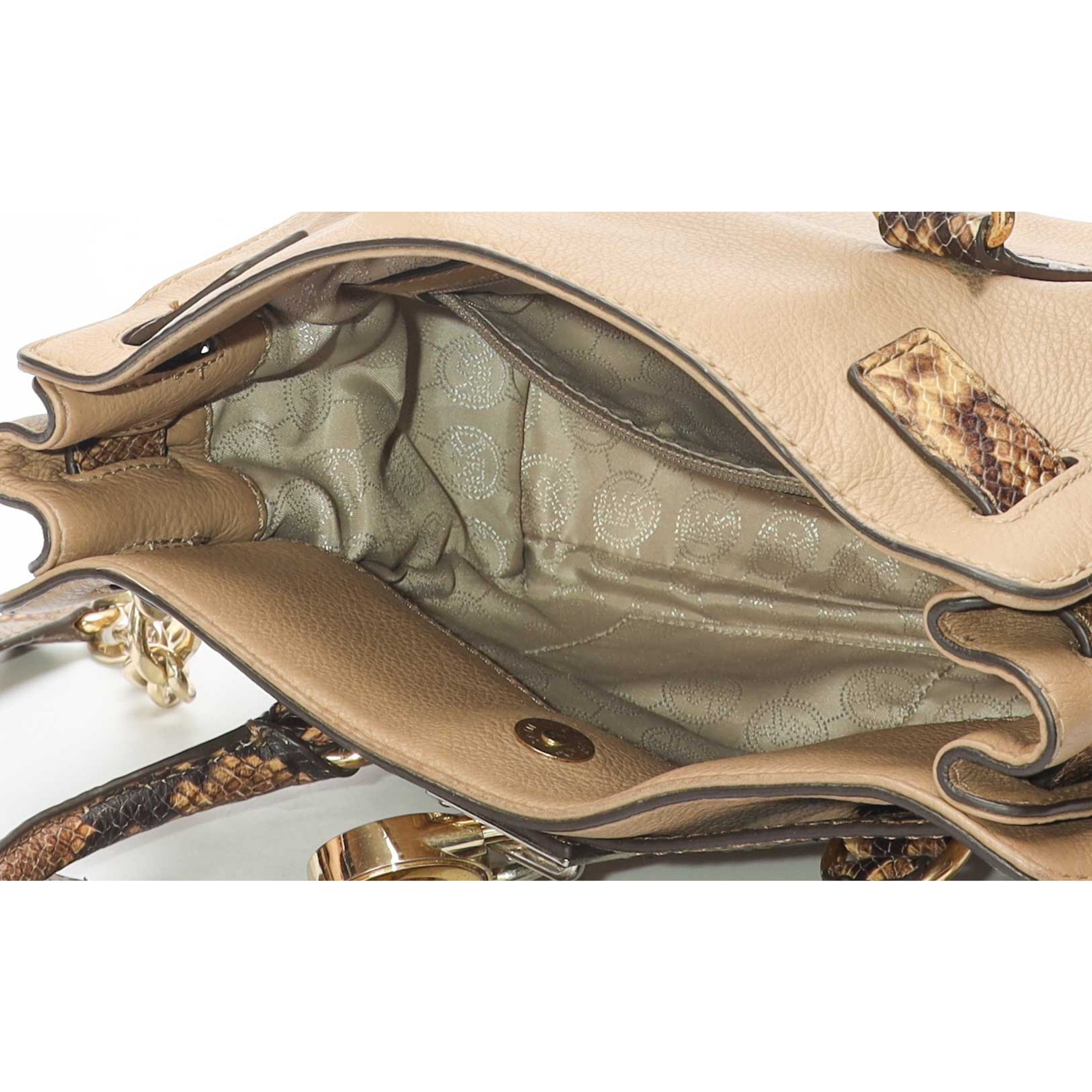 Michael Kors Beige Python Embossed Hamilton Satchel