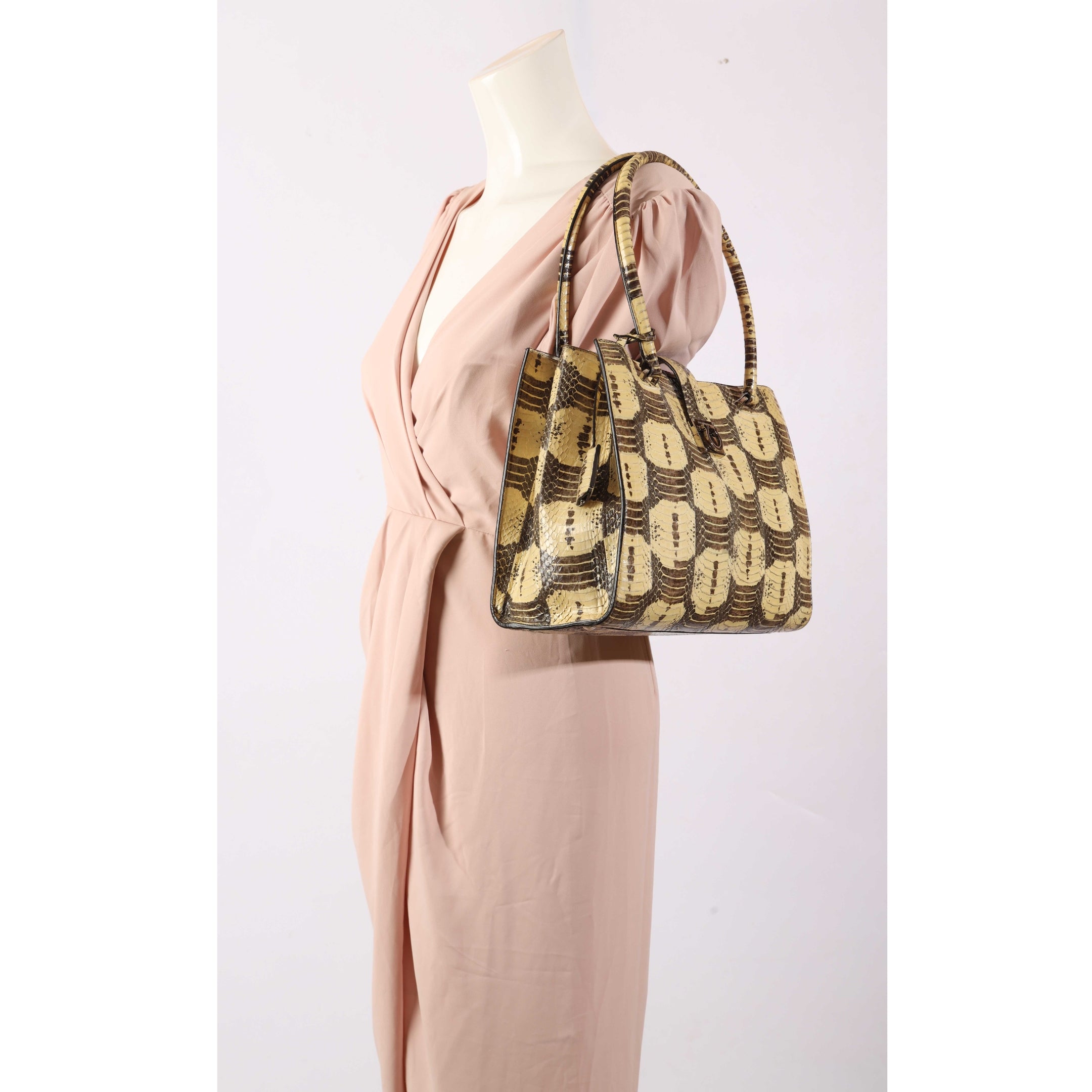 Salvatore Ferragamo Beige/Brown Python Shoulder Bag