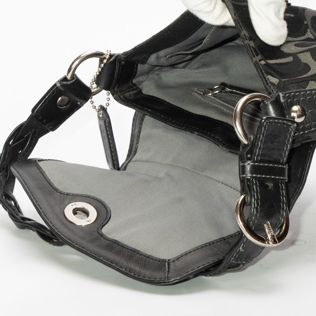Coach Black Signature Canvas Leather Shoulder Bag