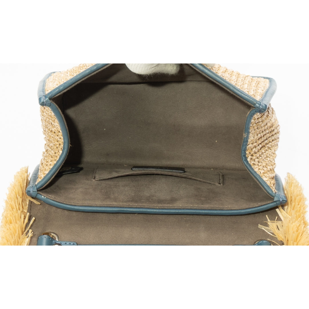 Fendi Beige/Blue Raffia Small Kan Shoulder Bag