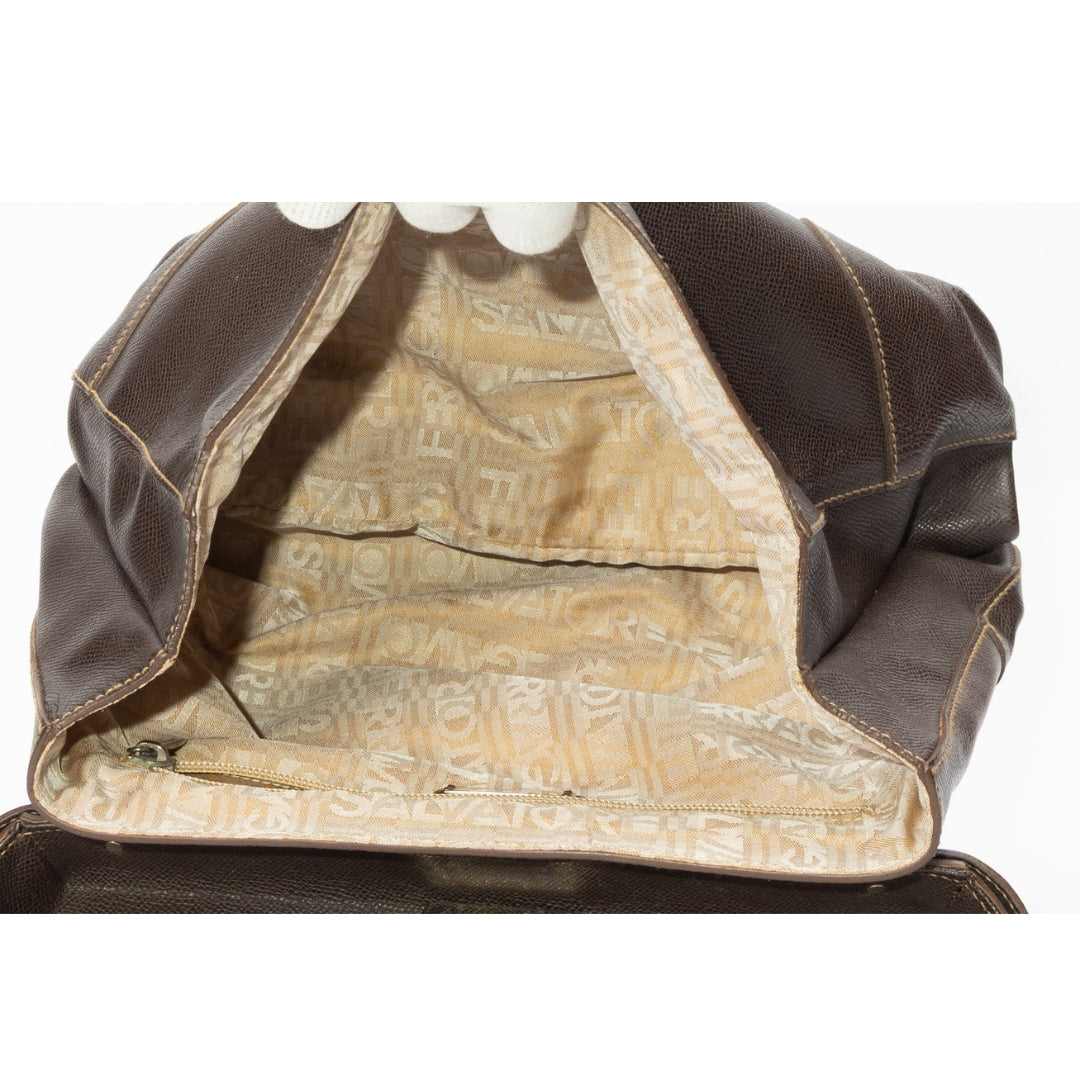 Salvatore Ferragamo Brown Gancini Satchel