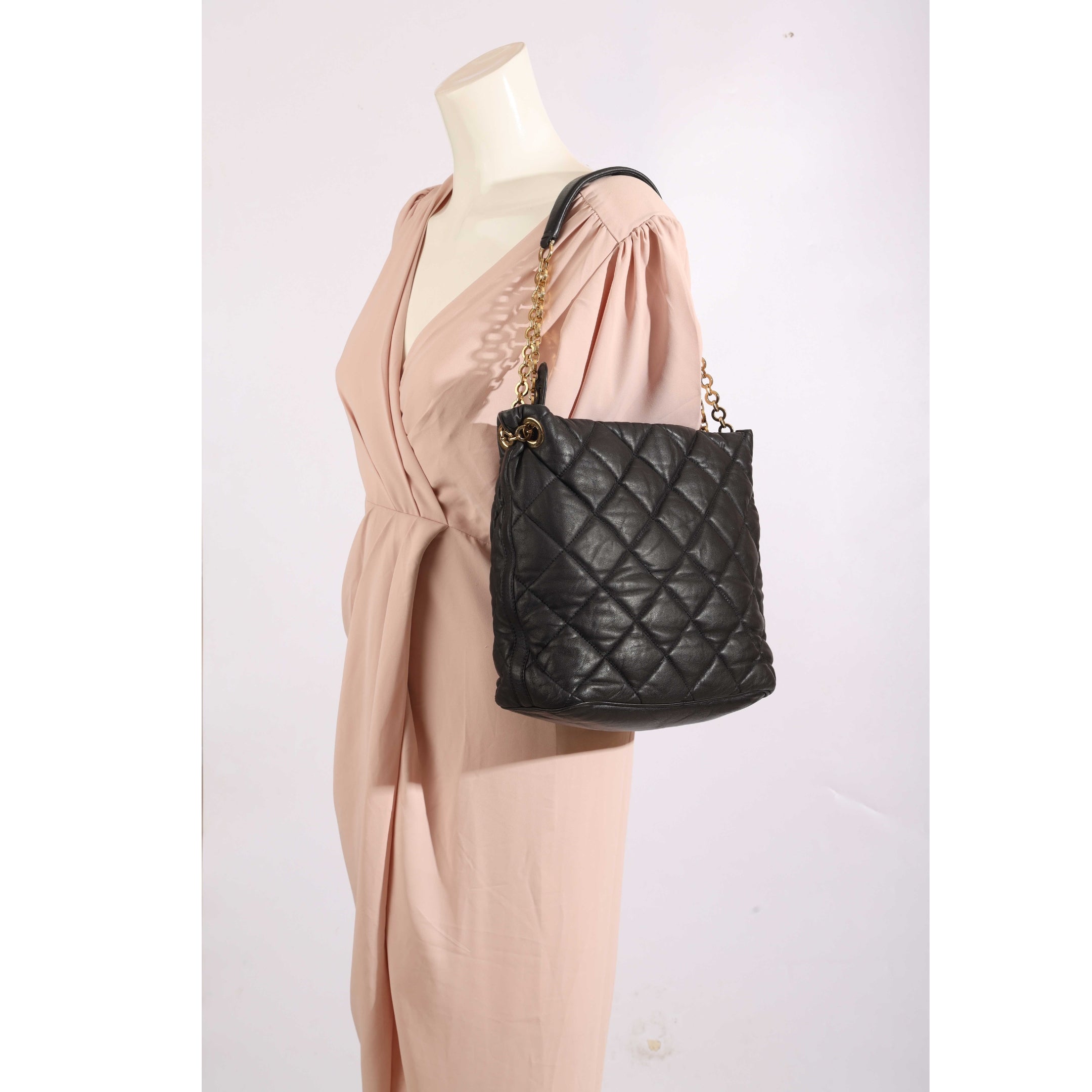 Salvatore Ferragamo Genny Black Quilted Bucket Bag