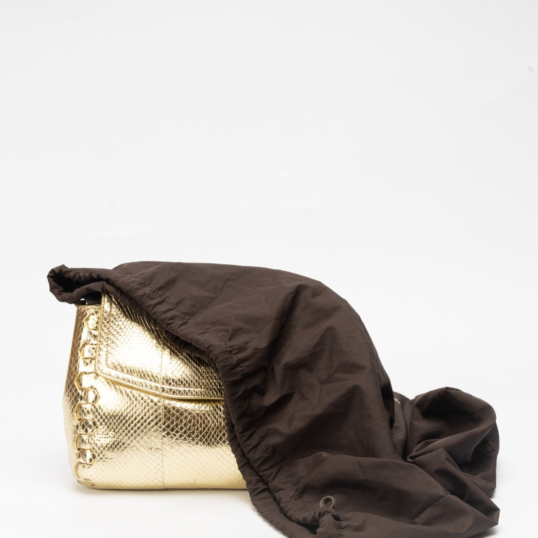 Roberto Cavalli Golden Leather Chain Sling Bag