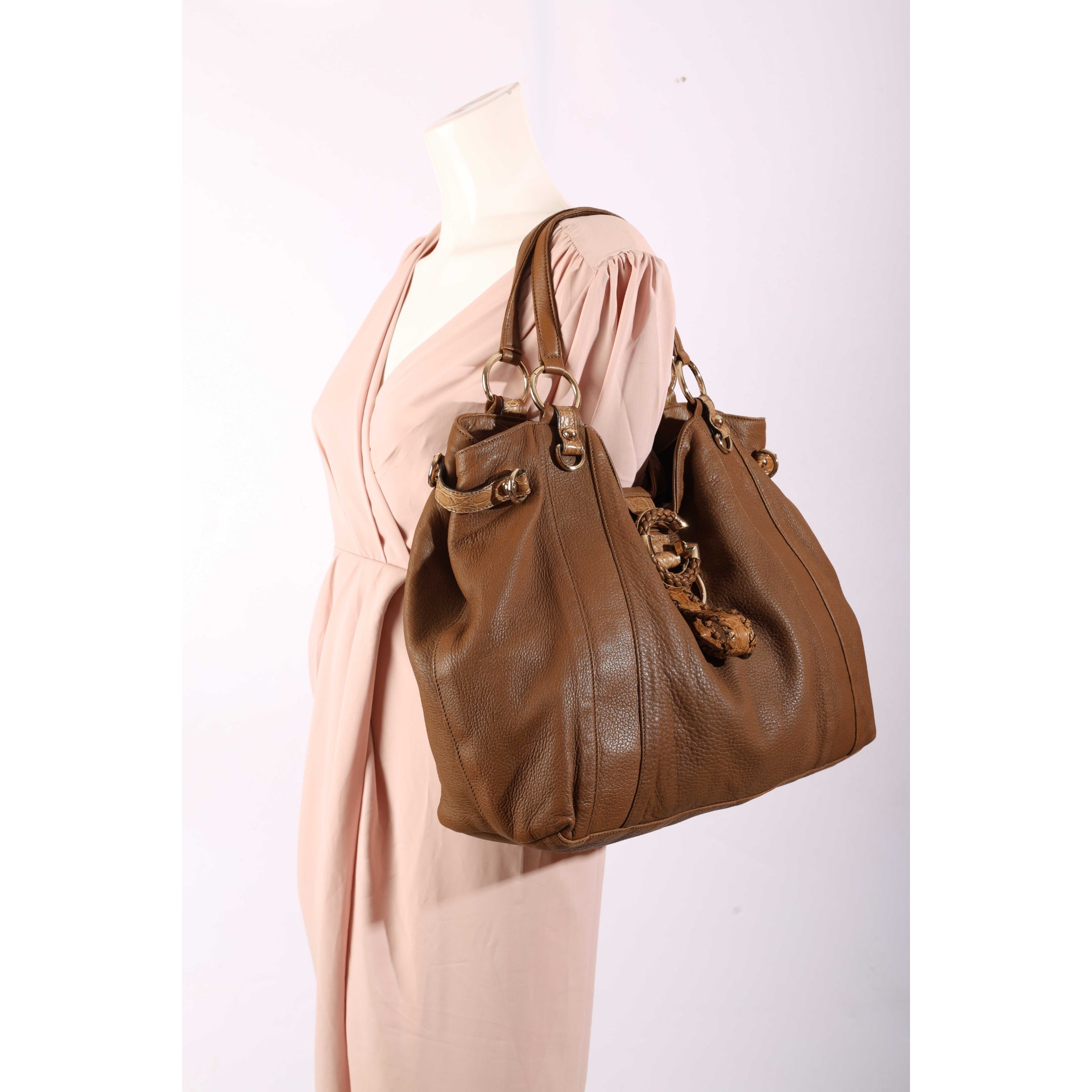 Gucci Tan Crocodile Large G Wave Hobo Bag