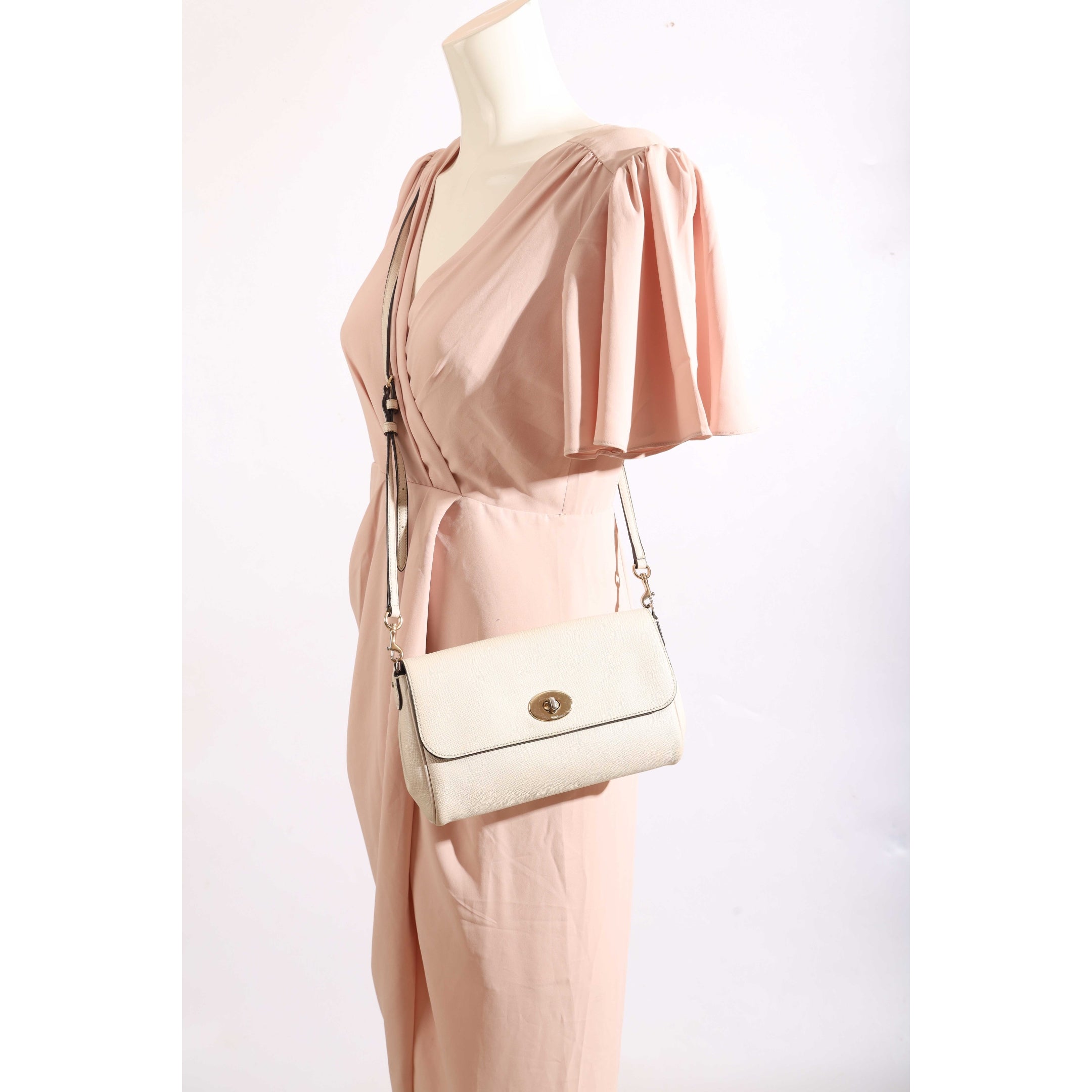 Coach Light Chalk Turnlock Chain Cross Body Bag