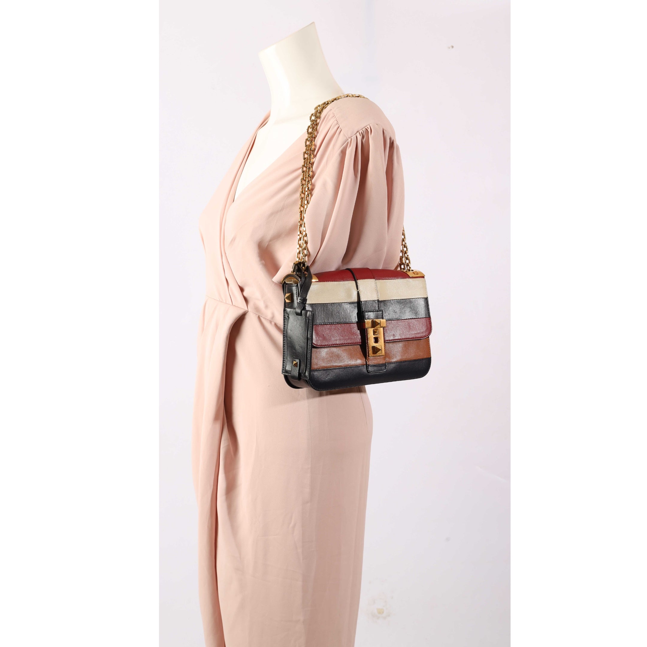 Valentino Multicolor Striped B Rockstud Shoulder Bag