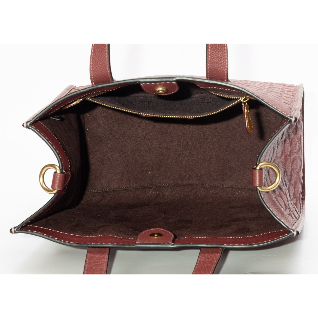 Coach Maroon Field Tote In Signature Leather