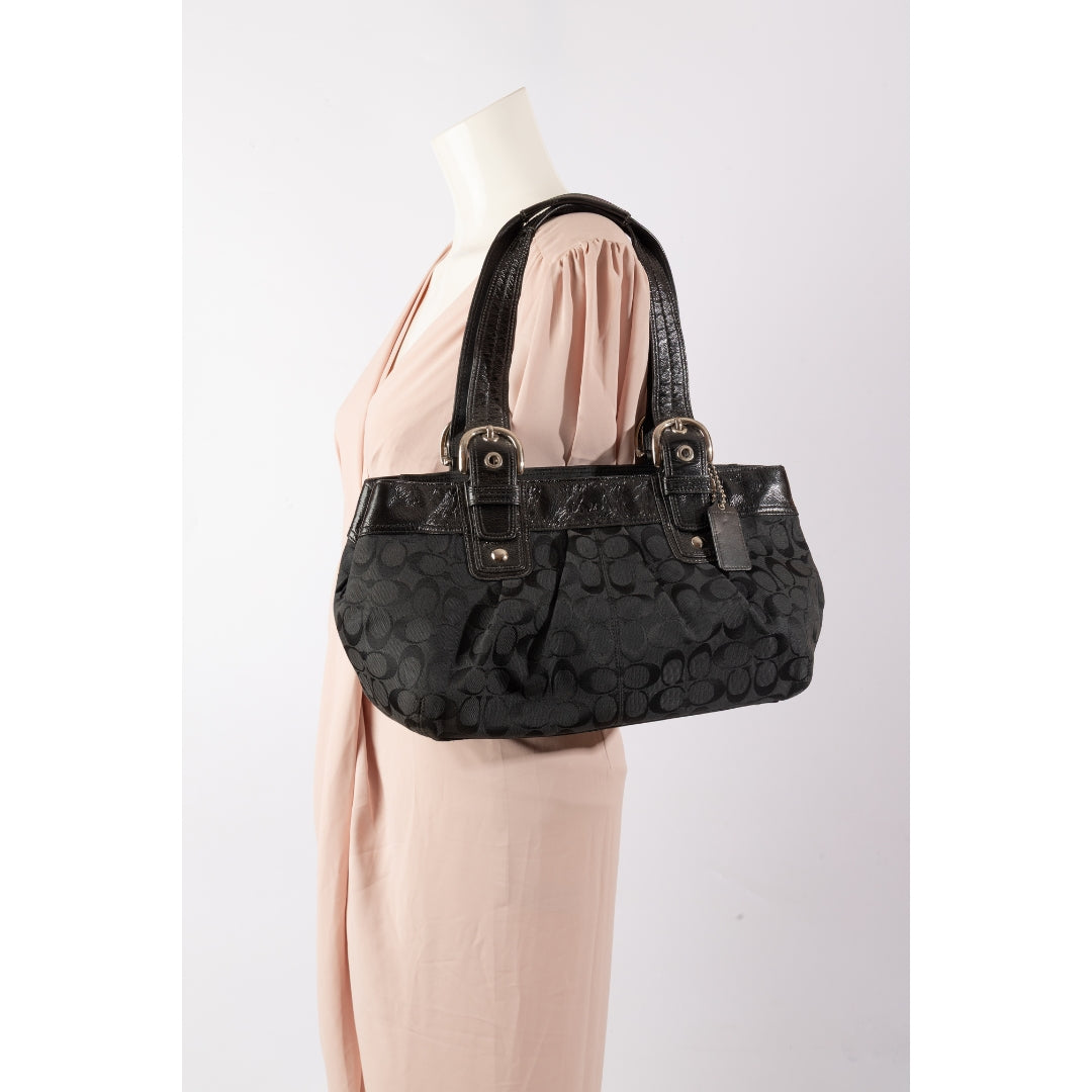 Coach Black Monogram Buckle Strap Shoulder Bag
