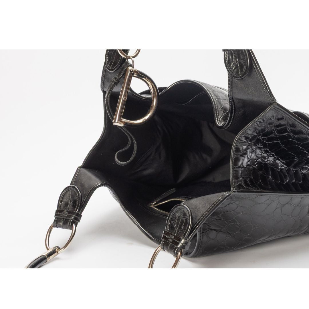 Dior Black Croc Embossed Patent Leather 61 Tote