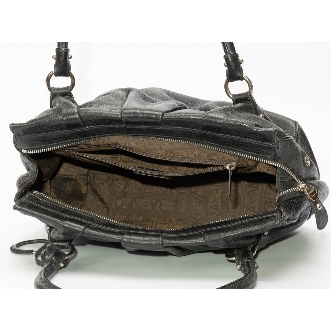 Salvatore Ferragamo Black Pebbled Leather Shoulder Bag