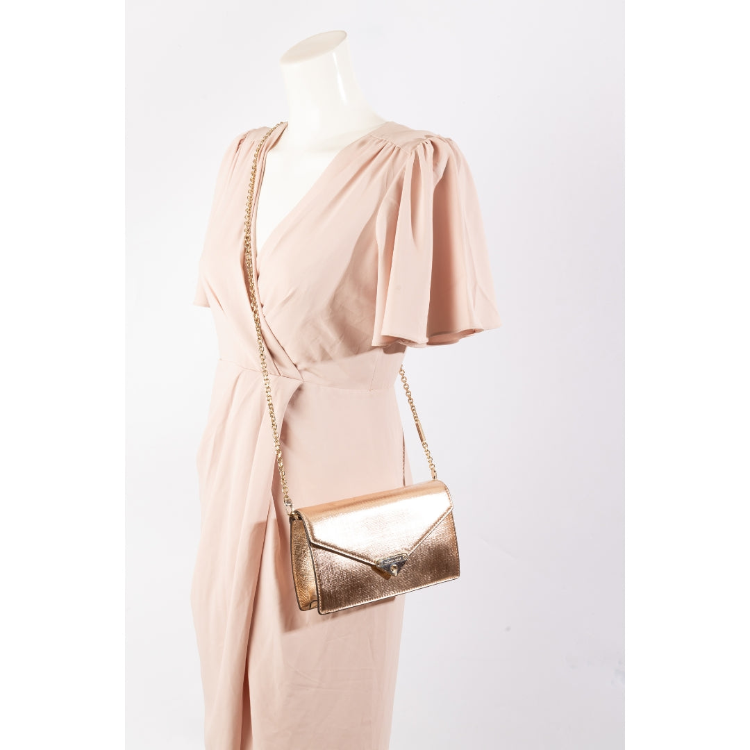 Michael Kors Pink Metallic Envelope Clutch Crossbody Bag