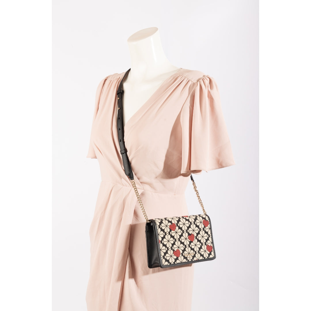 Kate Spade Flower Jacquard Hearts Chain Crossbody Bag