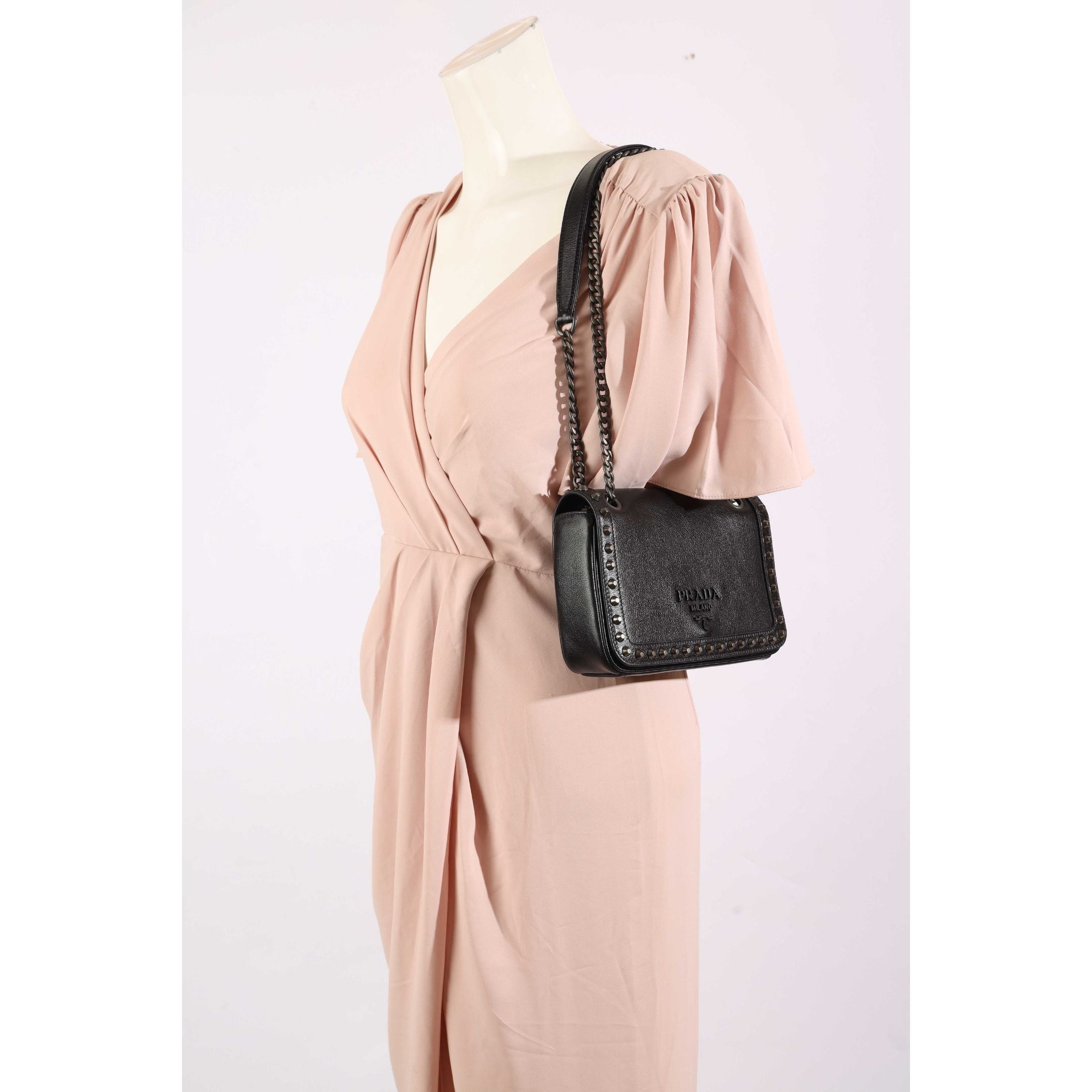 Prada Pattina Glace Calfskin Studded Flap Bag