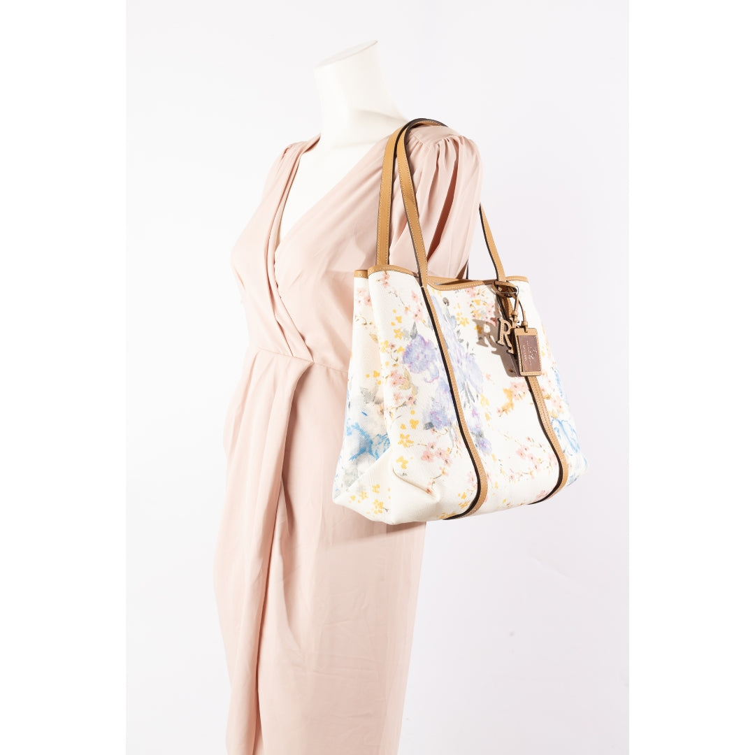 Ralph Lauren Cream Floral Canvas Large Emerie Tote