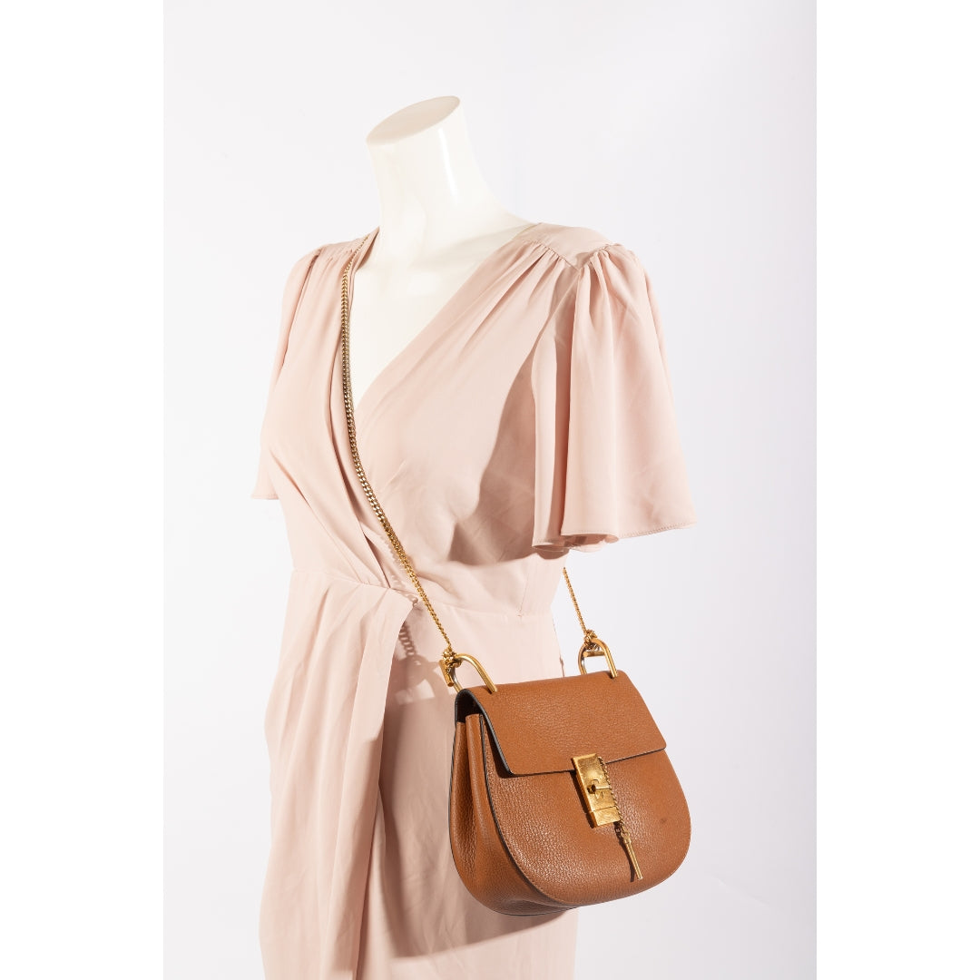 Chloe Brown Leather Drew Crossbody Bag