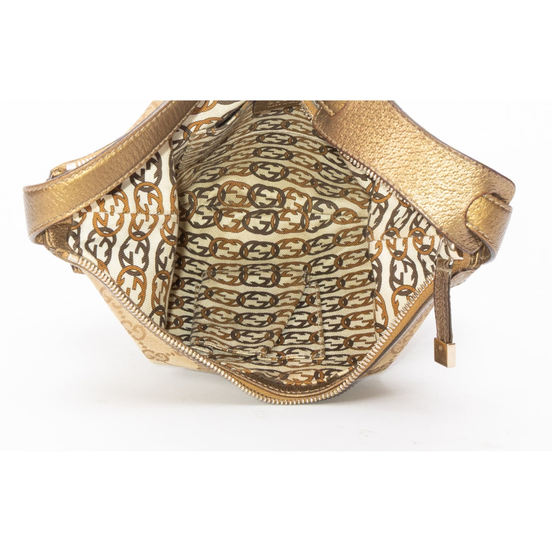 Gucci Beige/Gold GG Canvas and Leather Small Princy Hobo Bag