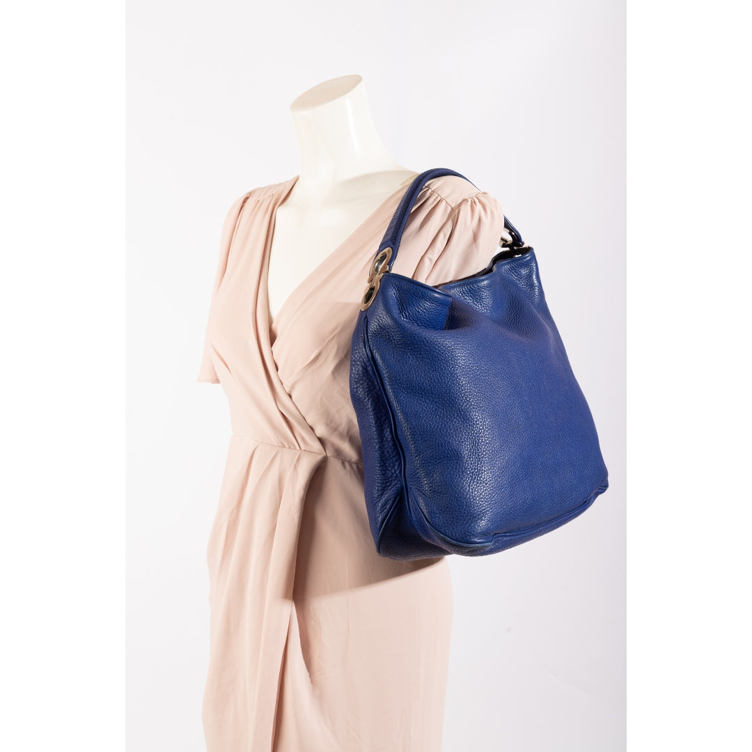 Salvatore Ferragamo Blue Calfskin Gancini Hobo