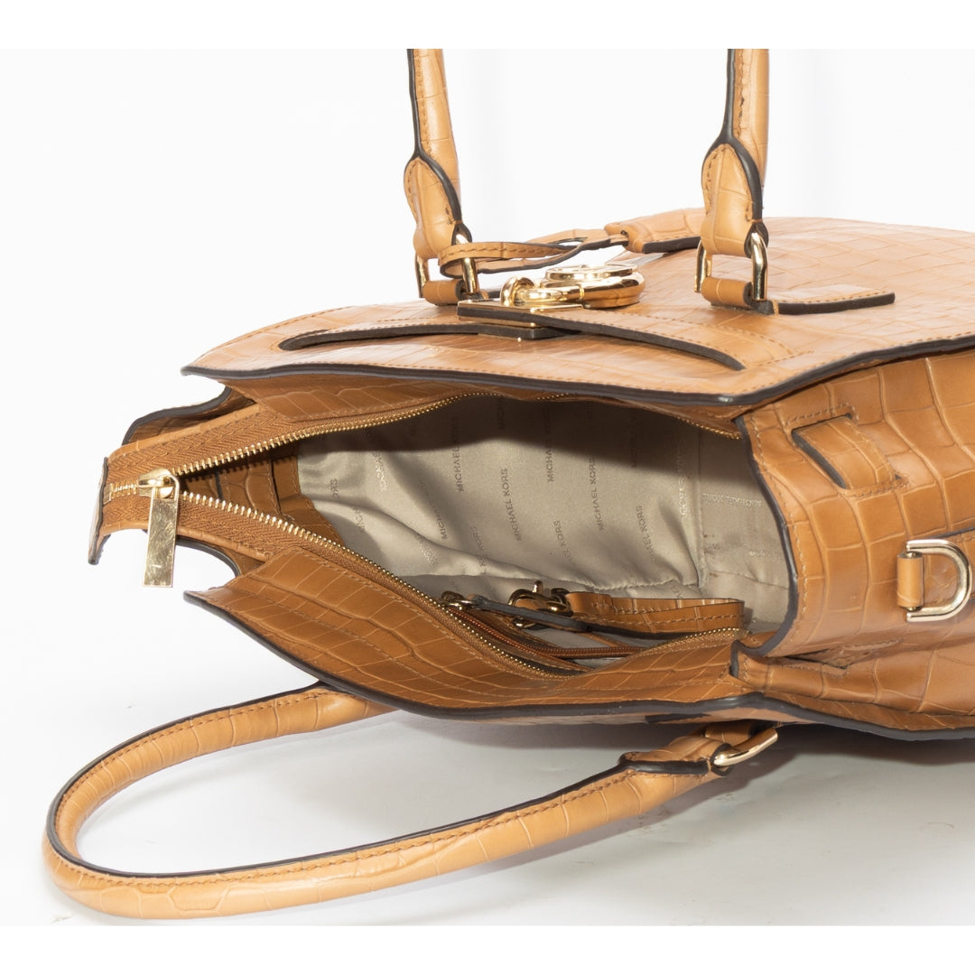 Michael Kors Hamilton Acorn Crocodile Embossed Leather Satchel