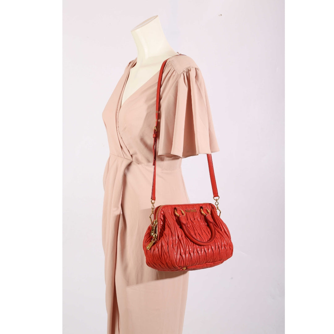 Miu Miu Red Matelasse Convertible Satchel
