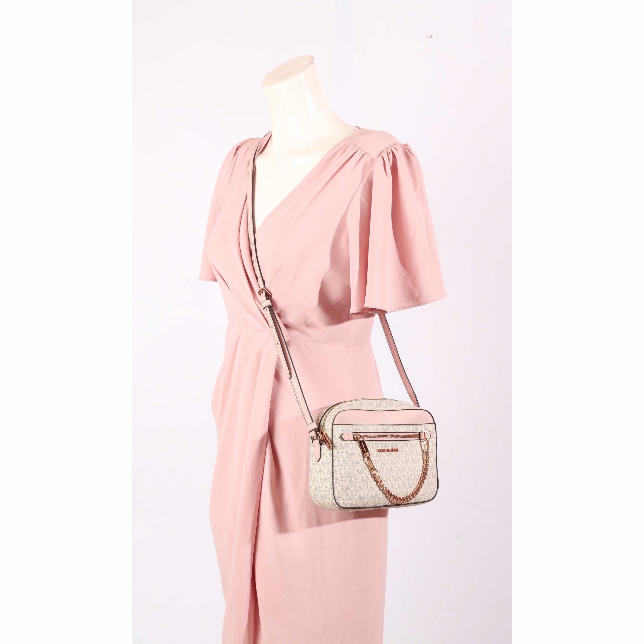 Michael Kors Jet Set Vanilla Pink Logo Crossbody Bag