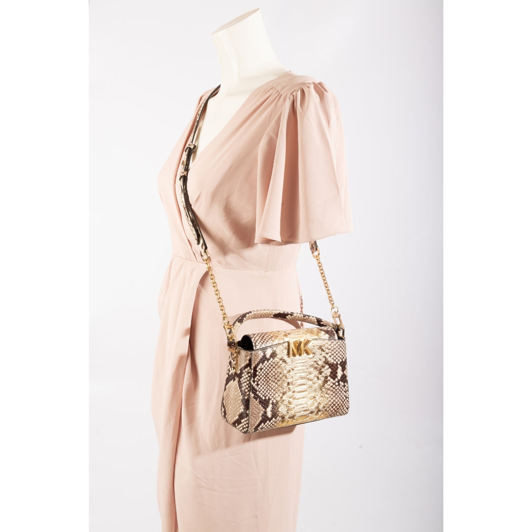 Michael Kors Karlie Two-Tone Snake Embossed Leather Crossbody Bag