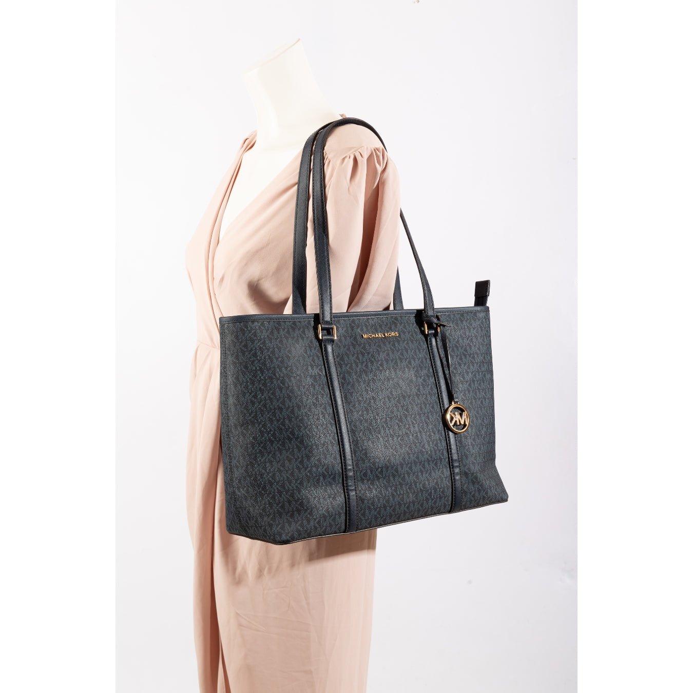 Michael Kors Navy Jet Set Travel Logo Tote