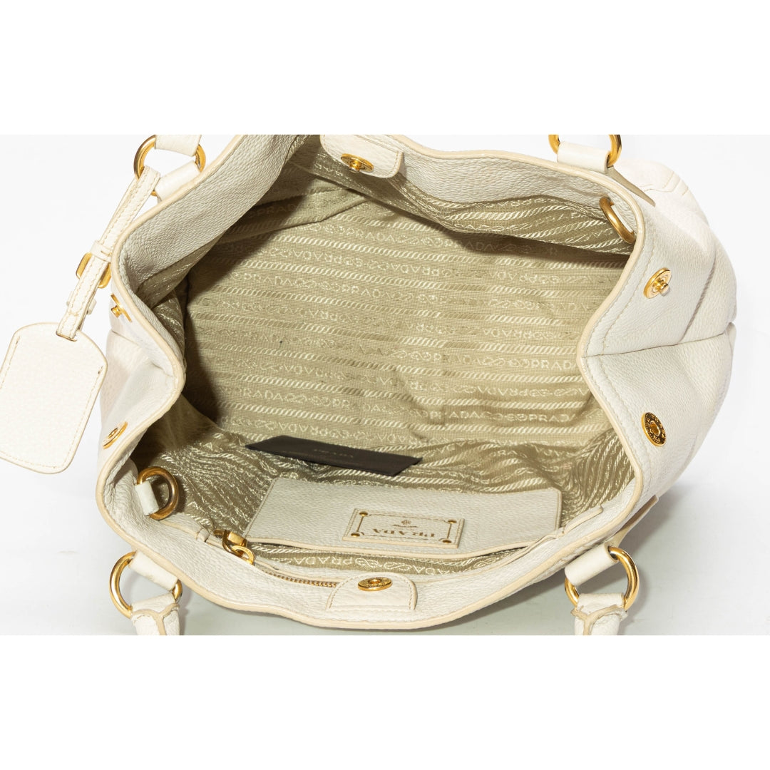 Prada White Vitello Daino Convertible Tote